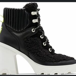 NWT SOREL Brex™ Leather & Faux Shearling Block Heel Lace-Up Bootie (Women)